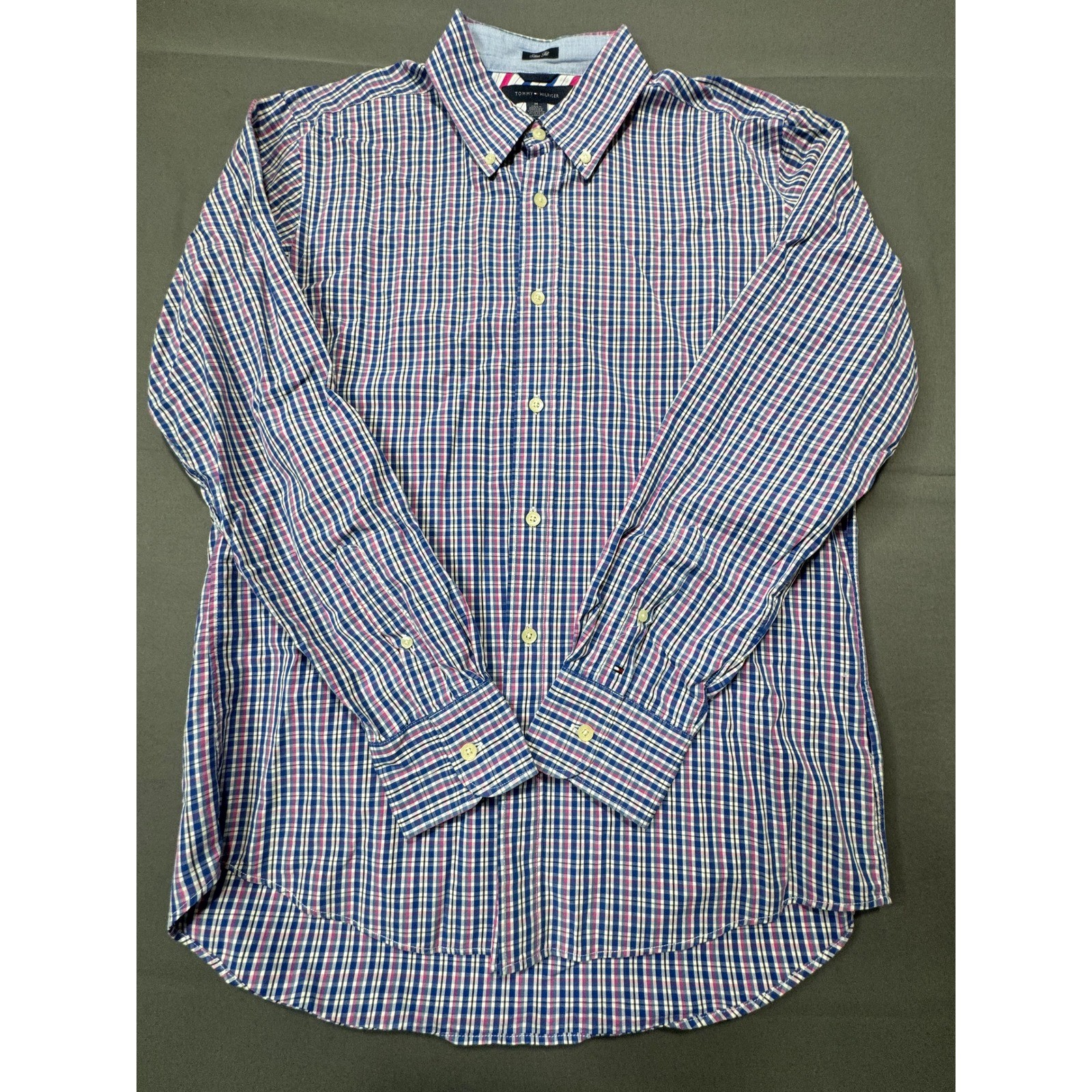 Tommy Hilfiger Mens Slim Fit Button Down Long Sleeve Plaid Shirt Size Medium