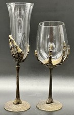 Pottery Barn Skeleton Hand Champagne Flute & Wine Glass Set Of 2 Halloween