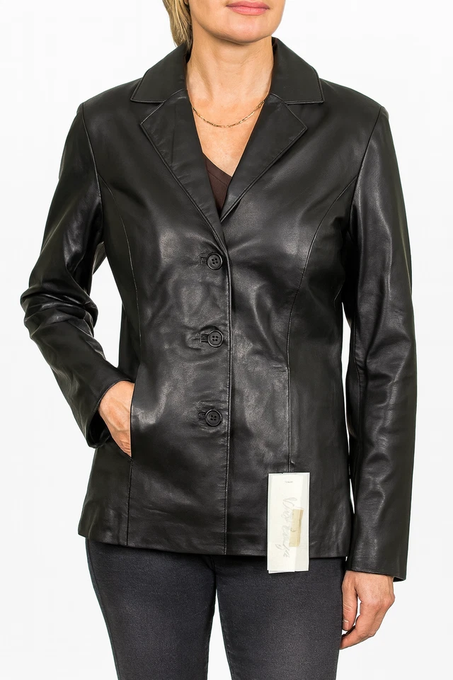 Mujeres Genuino Cuero Suave Botones Cierre Ajustado Nueva Chaqueta Hecha a Mano Foto 3 de 4