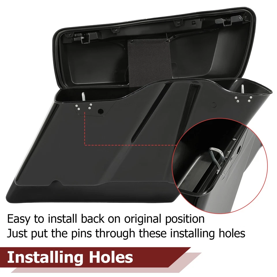 5" Extended Hard Saddlebag Saddle Bags For Harley Touring Street Glide 2014-2024 — 第 4/4 张图片