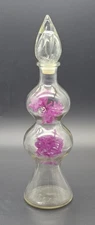 Glass 2 Bubble Decanter Genie Bottle Faux Purple Liliac Flowers Clear