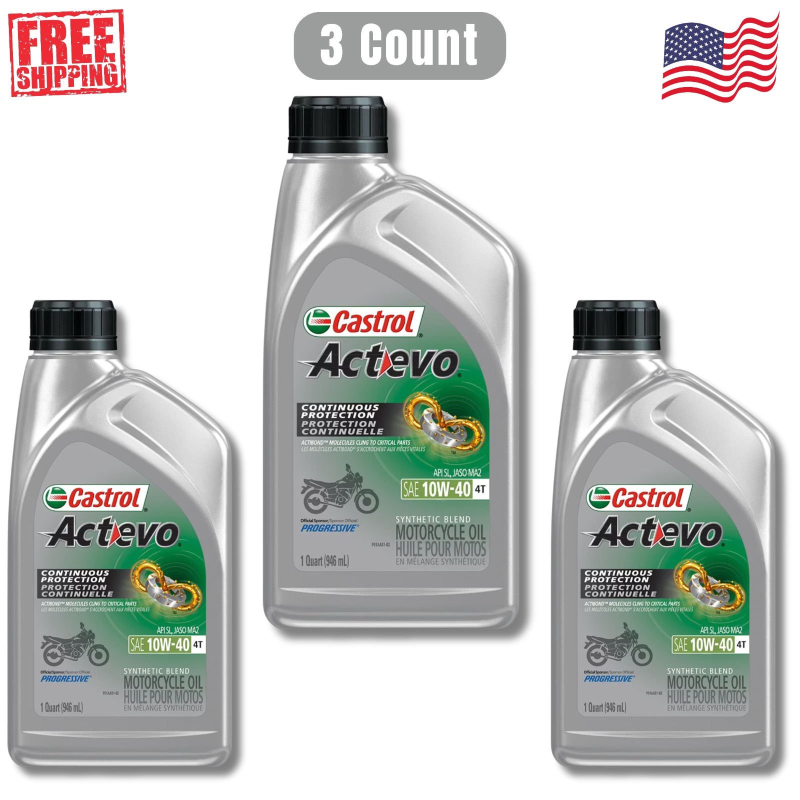 (3 pack) Castrol Actevo 4T 10W-40 Part Synthetic Motorcycle 