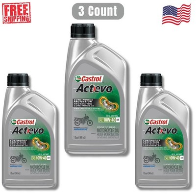 (3 pack) Castrol Actevo 4T 10W-40 Part Synthetic Motorcycle Oil, 1 Quart -