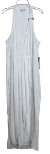 OFF WHITE Abito donna Bebe taglia grande L bianco sporco scollo a V senza maniche plissettato elasticizzato