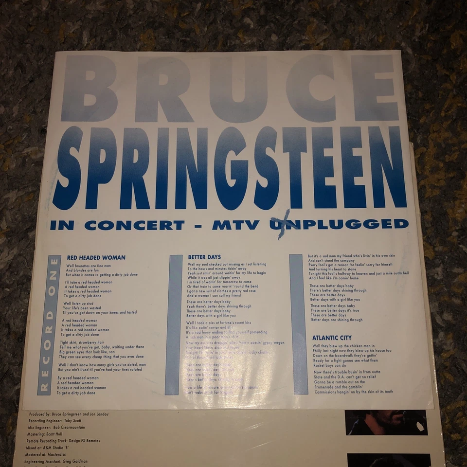 Bruce Springsteen In Concert Mtv Unplugged double LP vinyl 1993 First Pressing. - Image 3 of 4