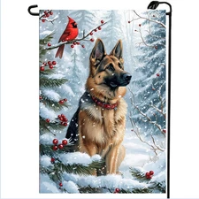Hello Winter German Shepherd Snow Garden Flags 12X18 Double Sided for Outside, S