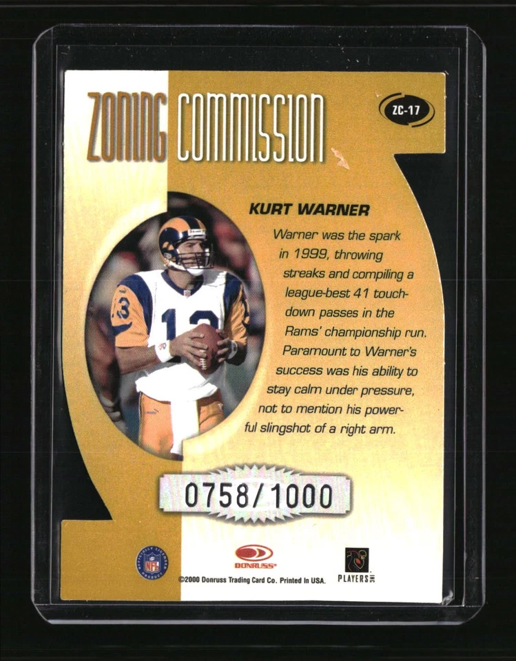 2000 Donruss #ZC-17 Kurt Warner Zoning Commission #/1000 - Image 2 of 2