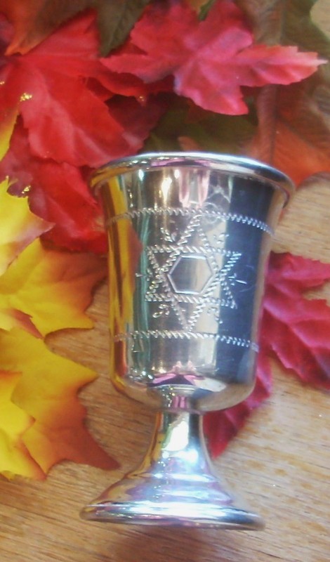 vtg Silver plate Kiddush CupJudaica w Engraved Star of David 3.5" Tall