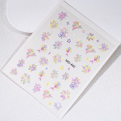 Laser Firework Nail Stickers 3D Self-Adhesive Blooming Fireworks Nail Art Decals