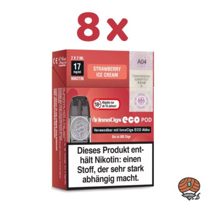 InnoCigs eco POD Strawberry Ice Cream 17mg/ml Nikotin 8x 2 Pods