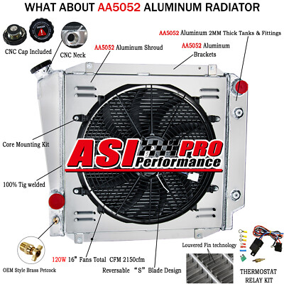 3 ROWS RADIATOR+SHROUD FAN FOR 1966-1977 75 FORD BRONCO 2.8/3.3/4.7/4.9L l6 V8
