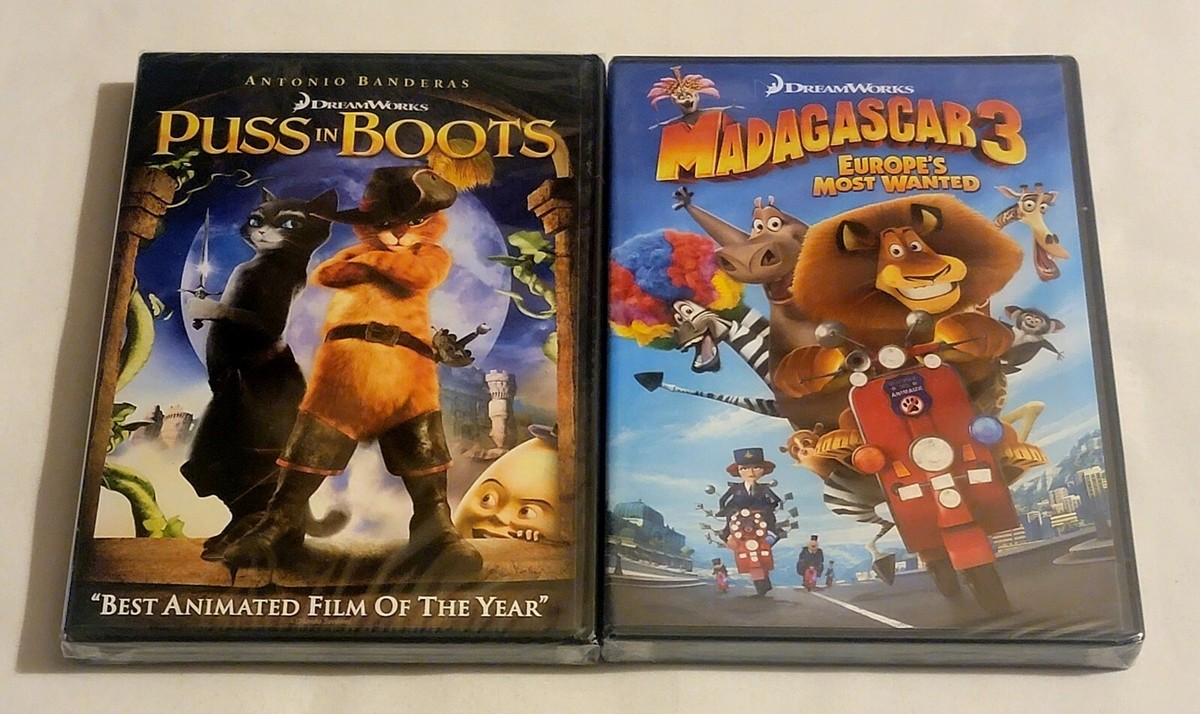 Puss In Boots (DVD, 2012) & Madagascar 3 DVD DreamWorks NEW