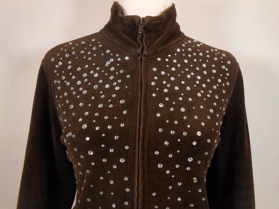 Beautiful Women's Medium Sag Harbor Brown Long Sleeve Zipper Fleece Jacket - Image 2 of 4