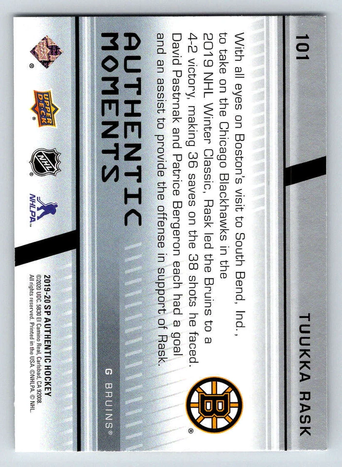 2019-20 SP Authentic #101 Tuukka Rask AM (ref 199601) - Image 2 of 2