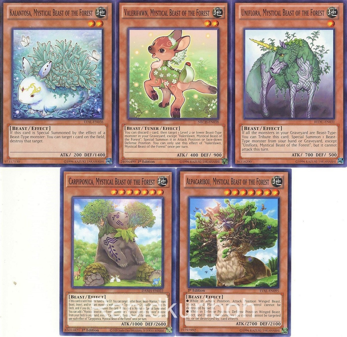 Yugioh Mystical Beast of the Forest Set - Kalantosa Valerifawn Uniflora  Alpacari