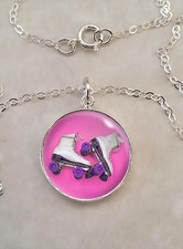 Sterling Silver .925 Pendant Necklace Roller Skates I Love Skating