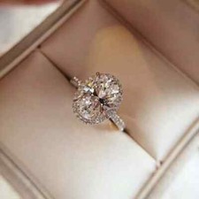 3Ct Lab-Created Oval Cut Diamond Halo Engagement Wedding Ring 14K White Finish