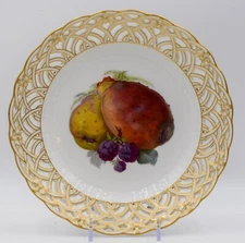 KPM Hand Painted Pierced Fruit Cabinet Plate Guava, Circa 1890