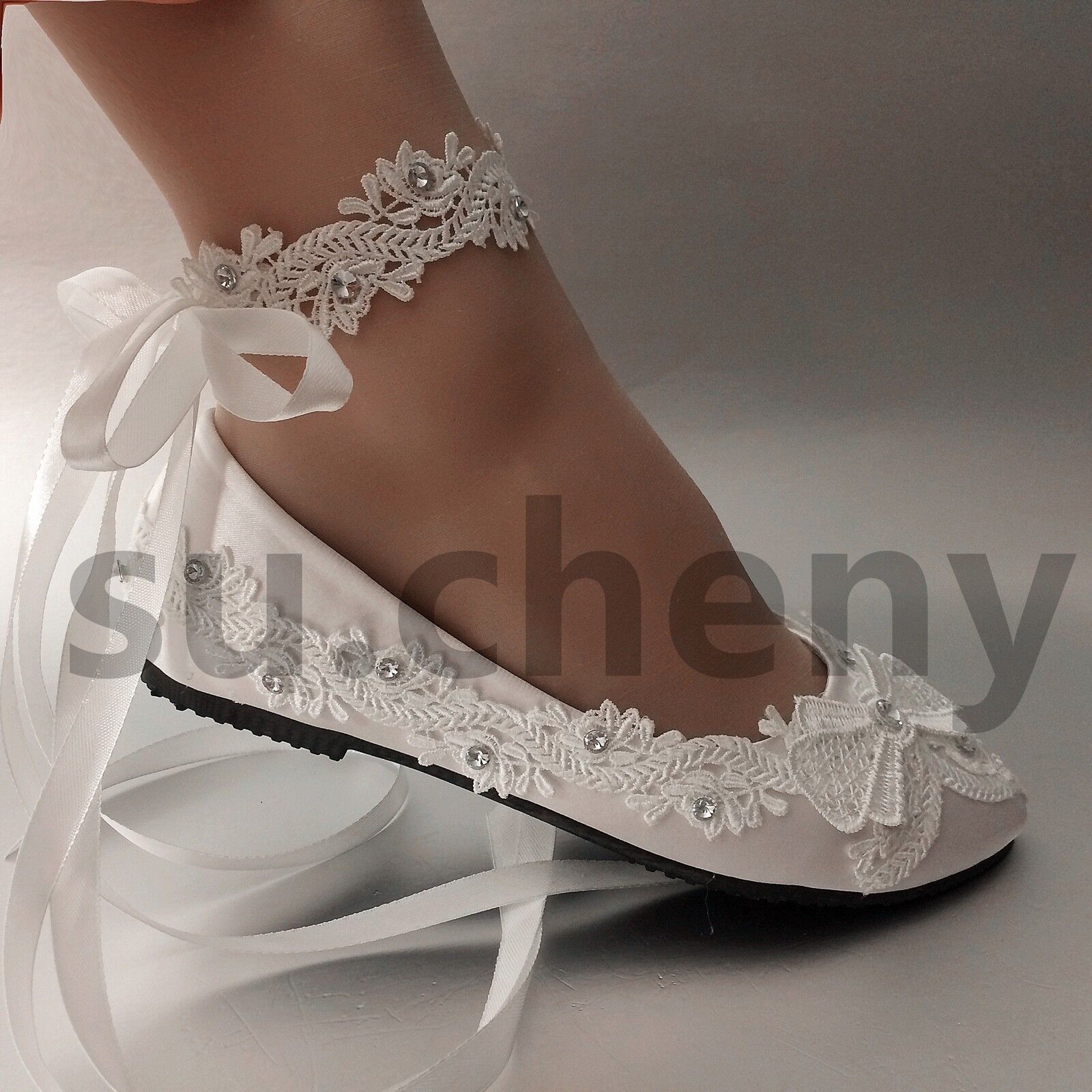 light ivory satin lace flat ballet Wedding shoes Bridal size | eBay