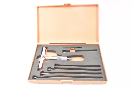 Mitutoyo 129-132 .001" Ratchet Thimble Depth Micrometer Set 0-6" Range w/ Case