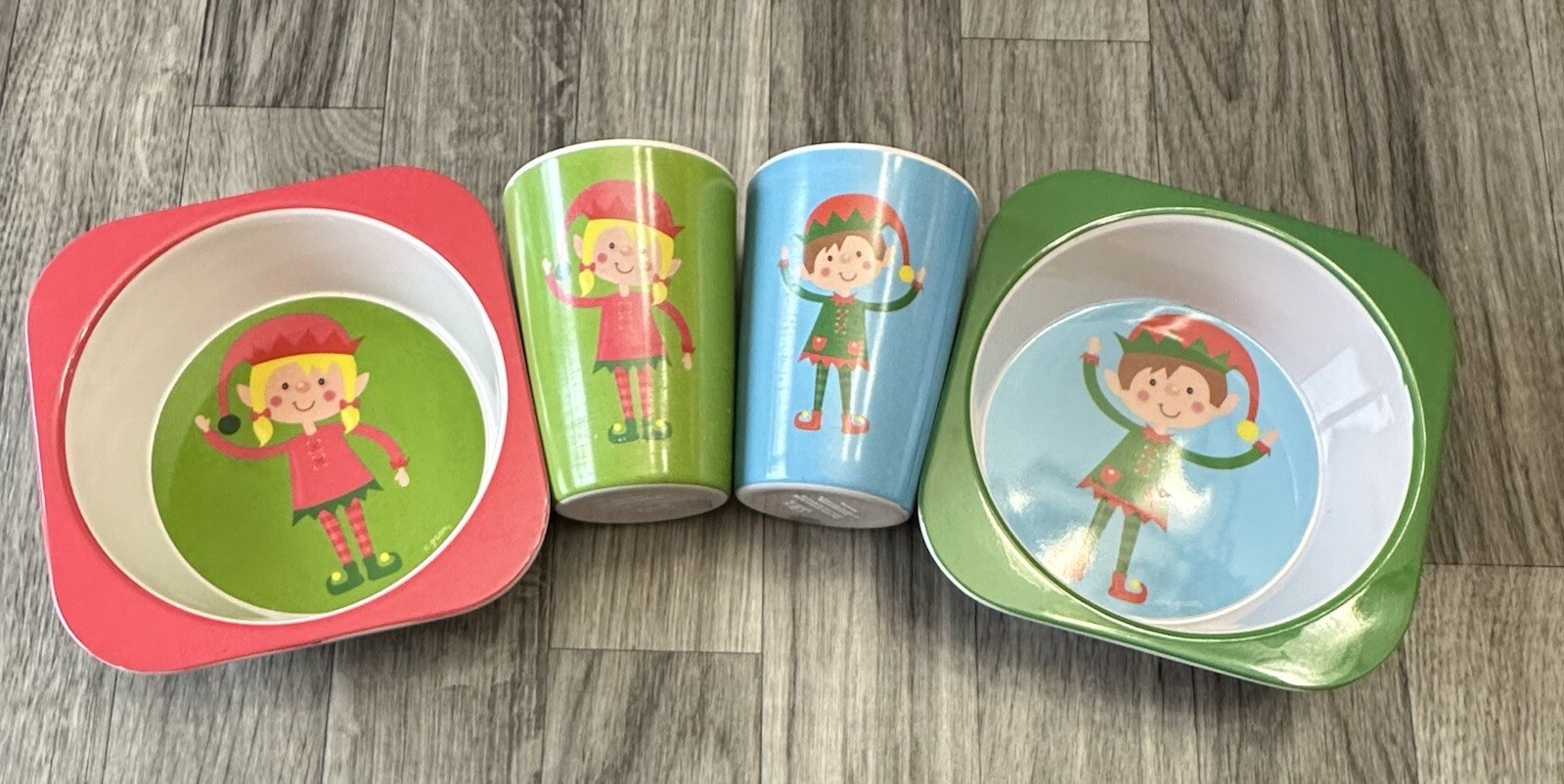 4 Piece Kid's Bamboo Christmas Elf Boy Girl Tablewear By Citrus Grove 2021