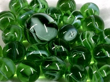 25 Marbles ENCHANTED FOREST Green Glass White Swirl game pack vtg style Shooter