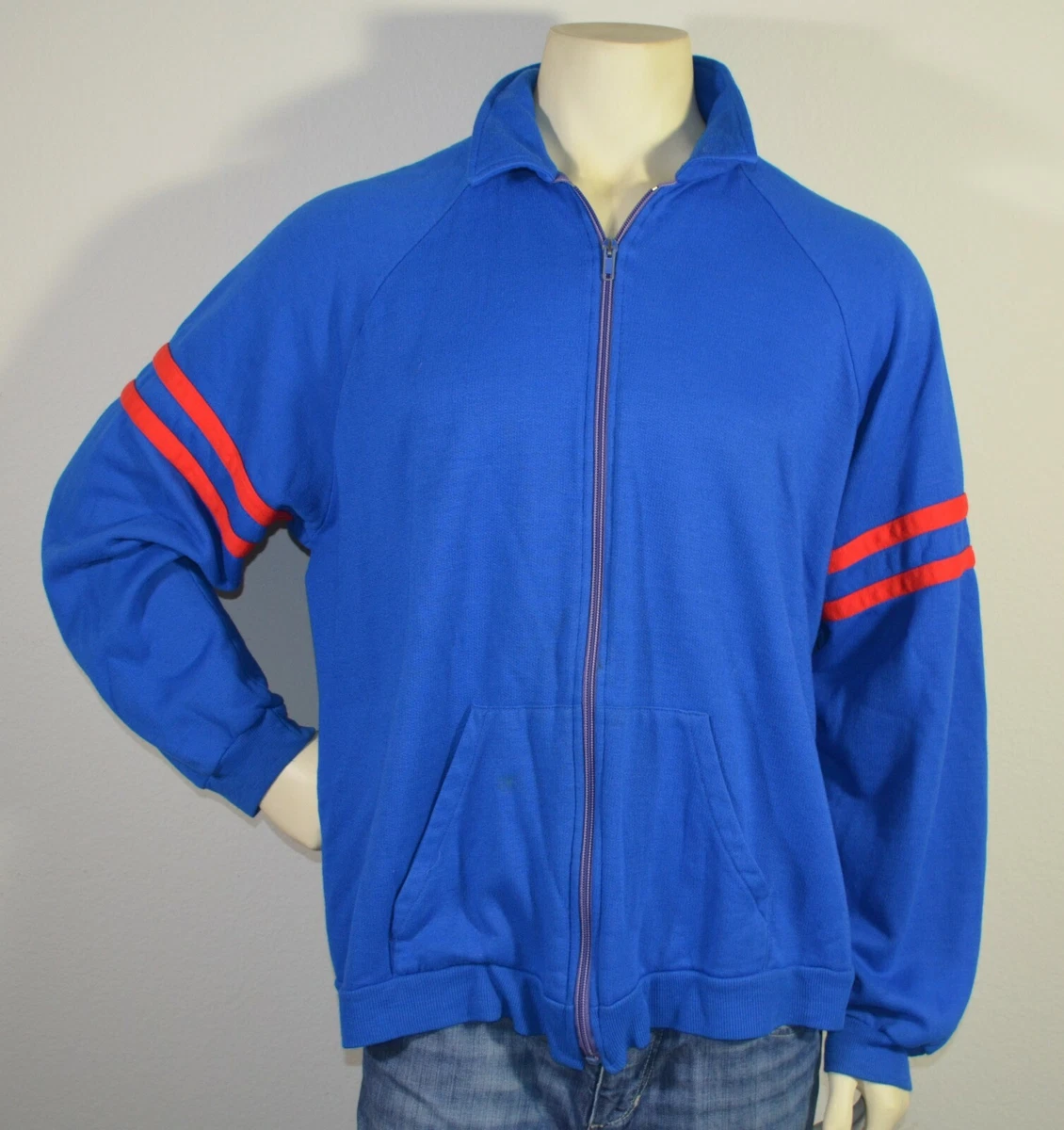 Vintage Blue w Red Stripes Full Zip Warm Up Track Jacket Men s X