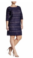 NWT ELIZA J 3/4 Sleeve Navy Blue Lace Shift Dress Plus Size 24W