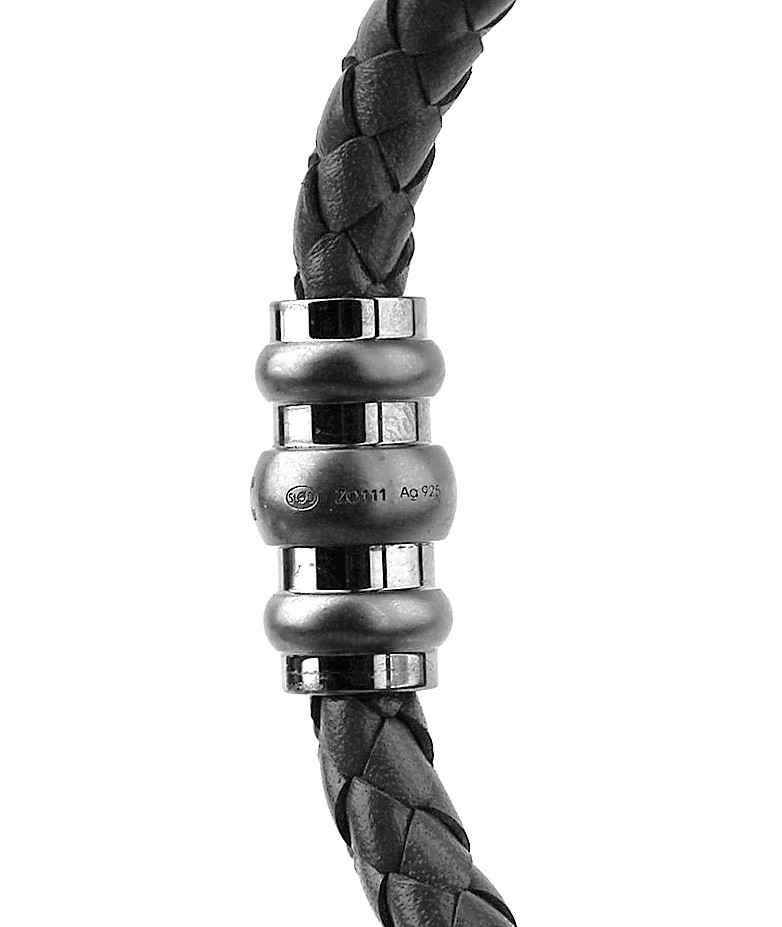 MONTBLANC STERLING SILVER WOVEN GRAY LEATHER BRACELET SIZE M ITALY