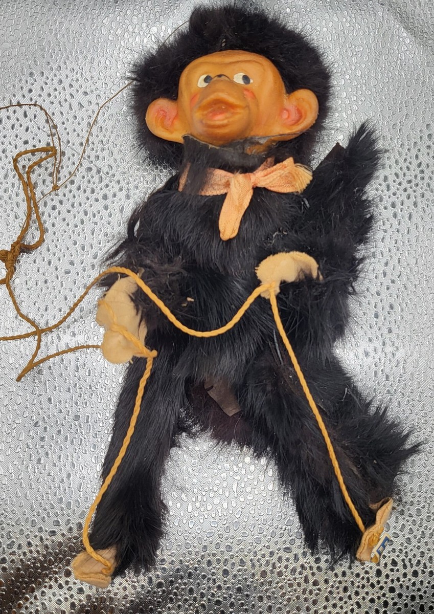 Vintage Real Fur Chimpanzee Monkey String Puppet Rubber Face Japan