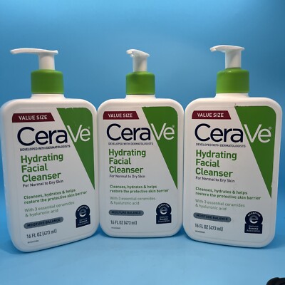 CERAVE Hydrating Facial Cleanser For Normal To Dry Skin 16 Fl. Oz. 3 Pack