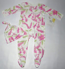 Baby girl clothes, Preemie, Burt's Bees Floral organic coveralls & hat