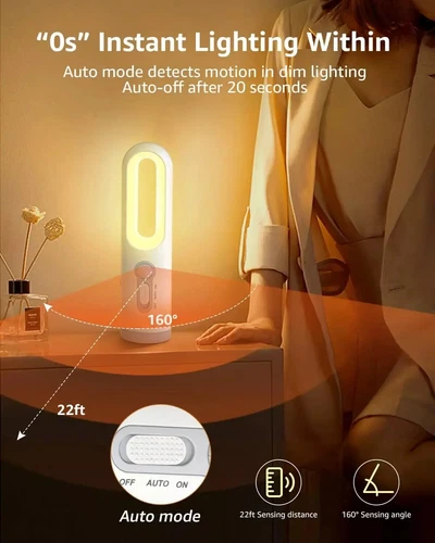 LED Night Light Reading Motion Sensor 2 in 1 Torch USB C Rechargeable Dusk Dawn - Picture 7 of 12