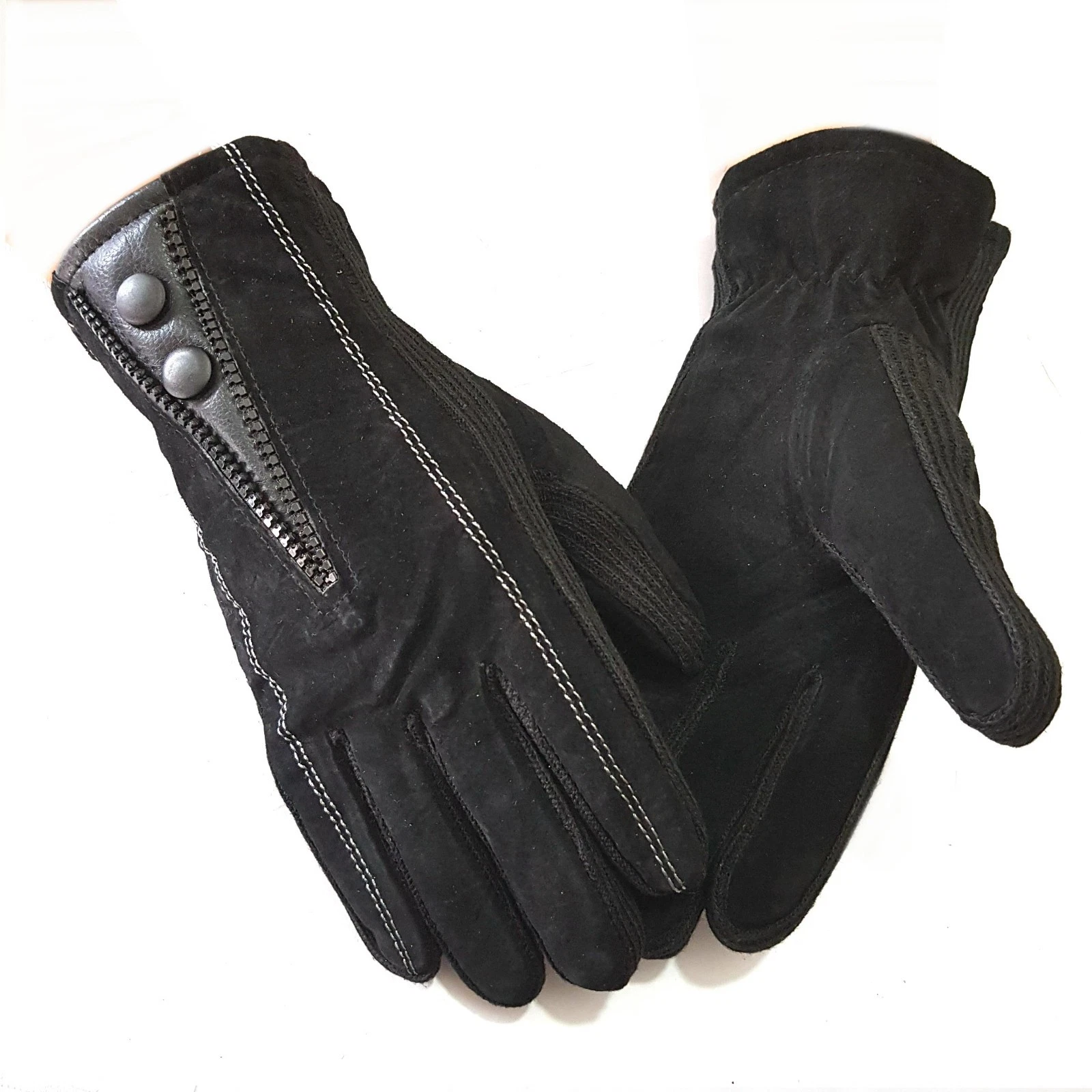 Men Suede Gloves Leather Winter Black XXL