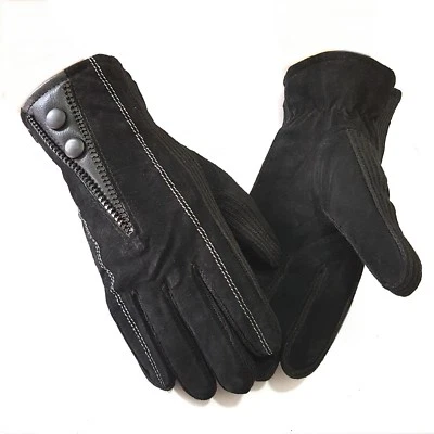 Gants Homme En Cuir Véritable Doublés Hiver Classique Noir XXL - Photo 1/2