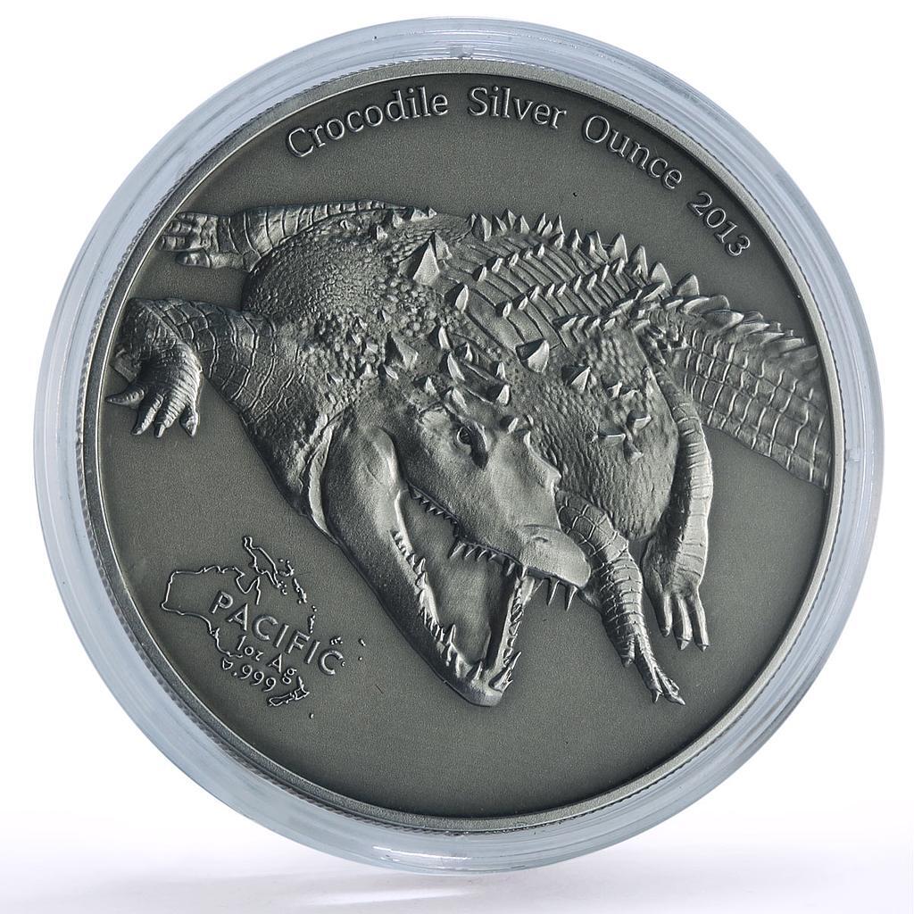 Tokelau 5 dollars Pacific Ounce Wildlife Crocodile Fauna silver