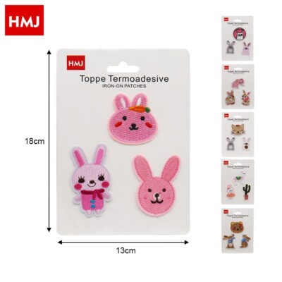 Set di 3 adorabili toppe termoadesive a forma di bruco 5x5 cm