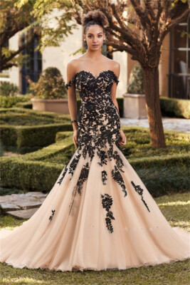 black and champagne wedding dress Vintage Dusk Black Velvet Dress – Stuart Trevor