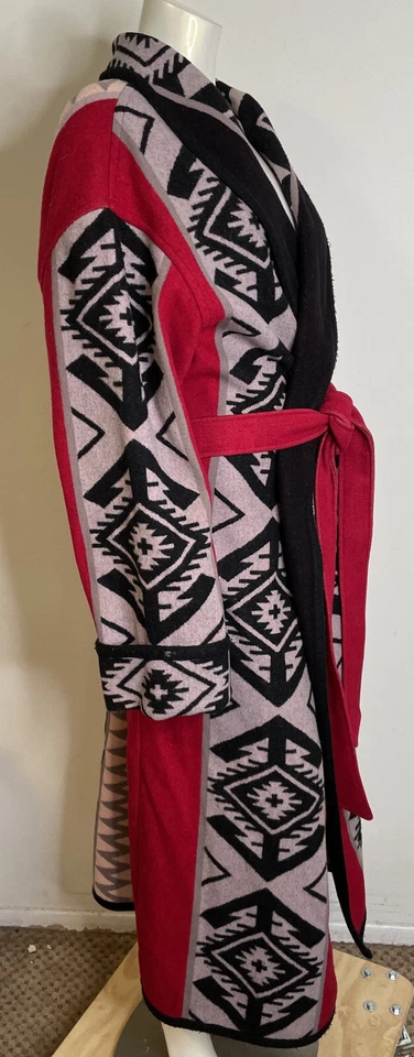 Gabardina larga con manta india de lana Southwestern 2X 3X 4X LS con cinturón rojo negro Foto 4 de 4