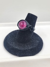 Wire Wrapped Black Ring with Pink Glass Stone, Women's, Girls, Gift