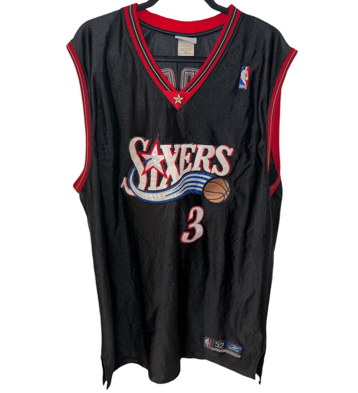 Vintage Reebok Philadelphia 76ers Allen Iverson #3 Black Jersey Mens Size 52  