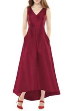 ALFRED SUNG D723S SATIN HIGH LOW BURGUNDY H8  GOWN sz 4