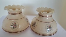 Two Vintage Quoizel Abigail Adams Brown Floral Hurricane Lamp Shade 5 3/4 Fitter