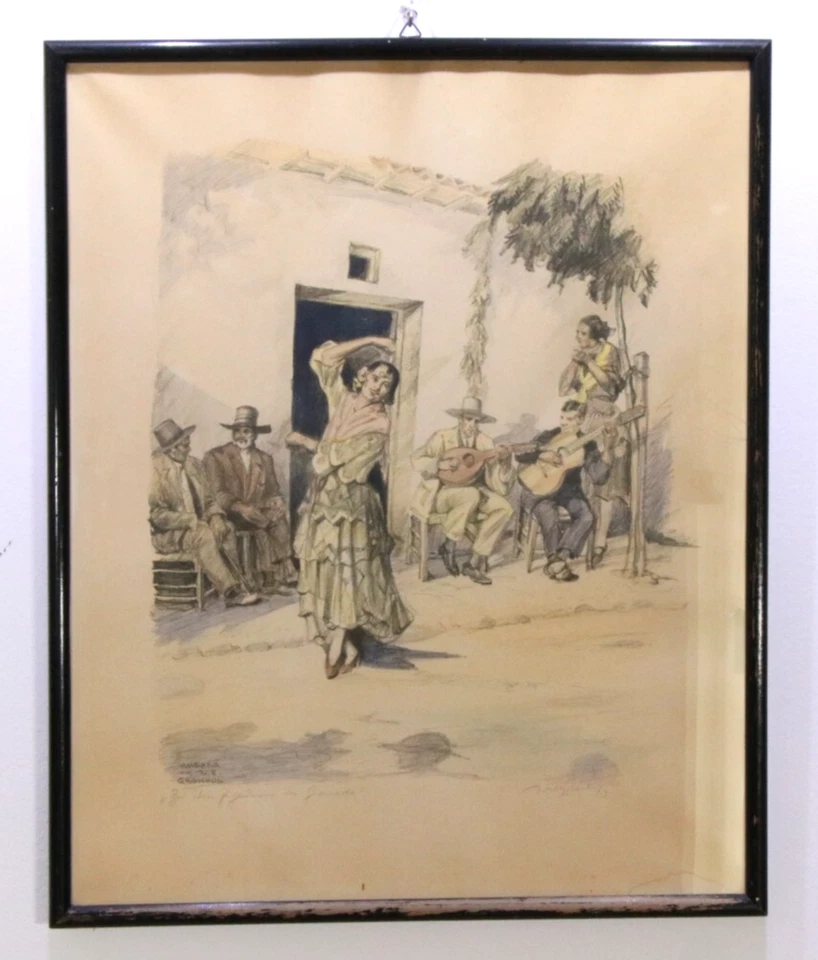 WILLY WEBER ~ Zigeuner in Granada ~ Lithographie handkoloriert 1928 lithography - Bild 2 von 4
