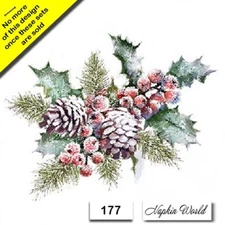 (177) TWO Paper LUNCHEON Decoupage Art Craft Napkins - CHRISTMAS BERRIES HOLLY