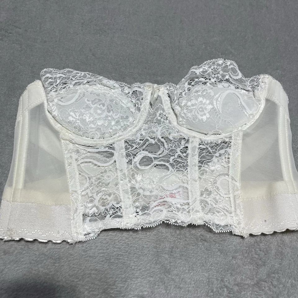 Sujetador vintage Cabernet Bustier para mujer 36A blanco encaje con aros sin tirantes Foto 2 de 4