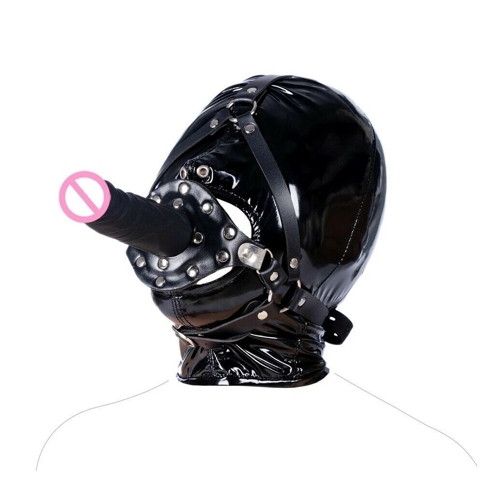 BDSM Head Hood Harness Mask Headgear Silicone Open Mouth Gag Plug ...