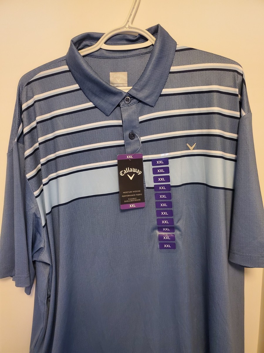新品 Callaway OPTIDRI XXL ネイビー ストライプポロシャツ Callaway XXL Men's Dark Blue Striped Opti Dri Short Sleeve Golf