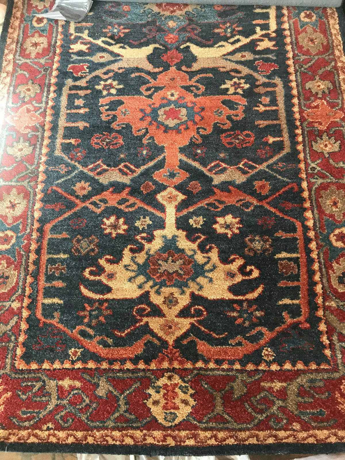 Pottery Barn Gianna Synthetic Kilim Rug 5x8 Indigo For Sale