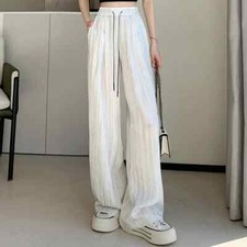 Summer Vintage Ice Silk Satin Ink Printed Wide Leg Pant for Women High Waist
